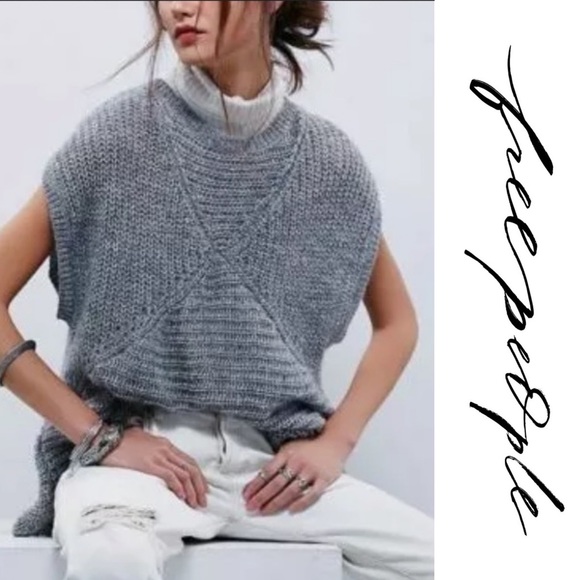 NWT Free People Tatiana Gray Short Sleeve Sweater - Picture 5 of 8